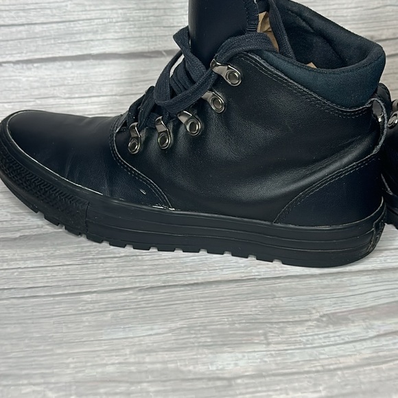 Converse ( Chucks ) All Black leather high top (Monochrome) men’s 9 women 7 - Picture 9 of 16